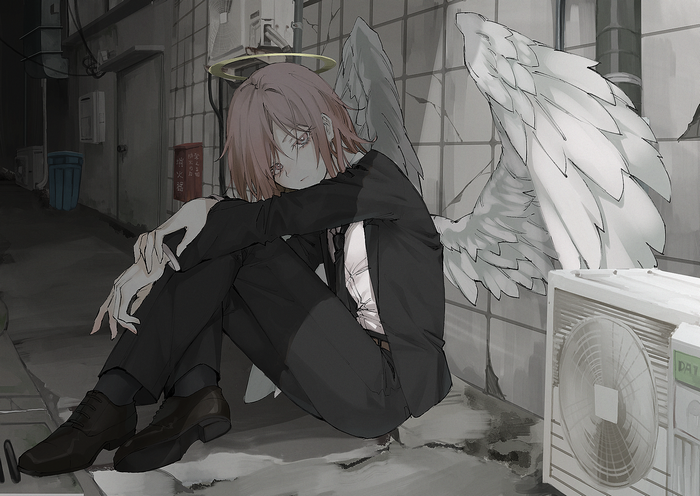 Angel Devil from Chainsaw Man sitting in an alley