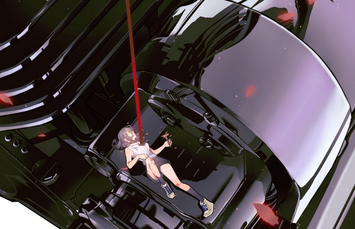 Reze from Chainsaw Man impaled by a red pole