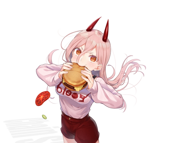 Power eating a burger from Chainsaw Man