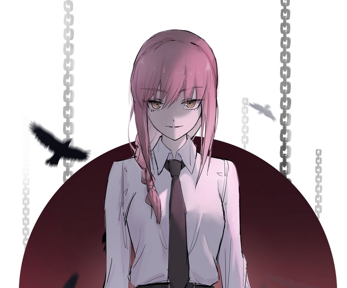 Makima from Chainsaw Man with chains and crows