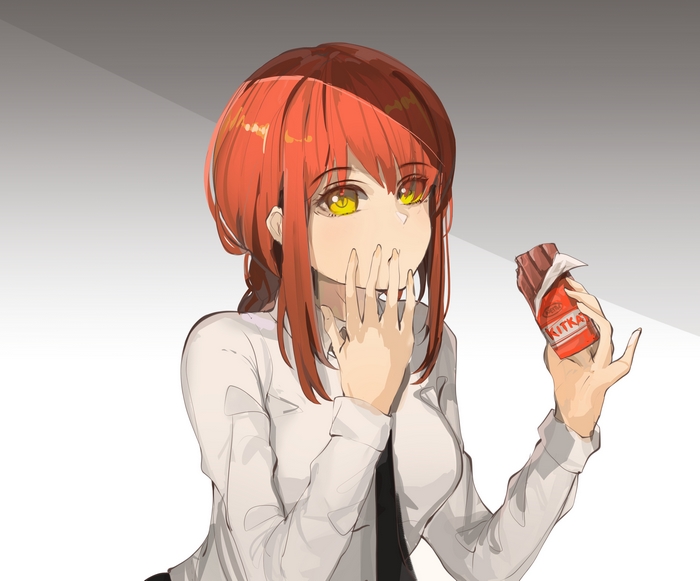 Makima from Chainsaw Man holding Kit Kat