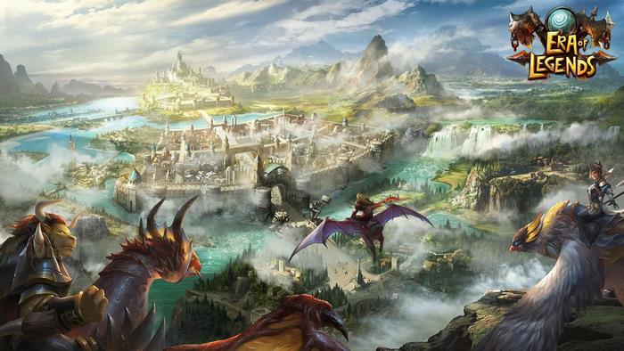 Era of Legends fantasy landscape with dragons and city