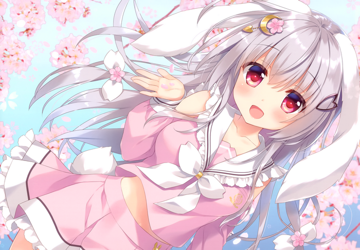 Anime girl with white hair and bunny ears