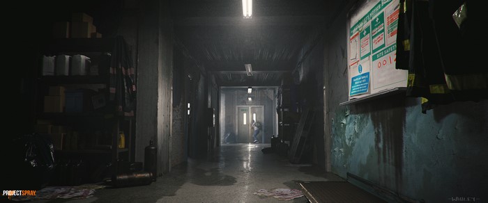 Man in hallway with safety notice