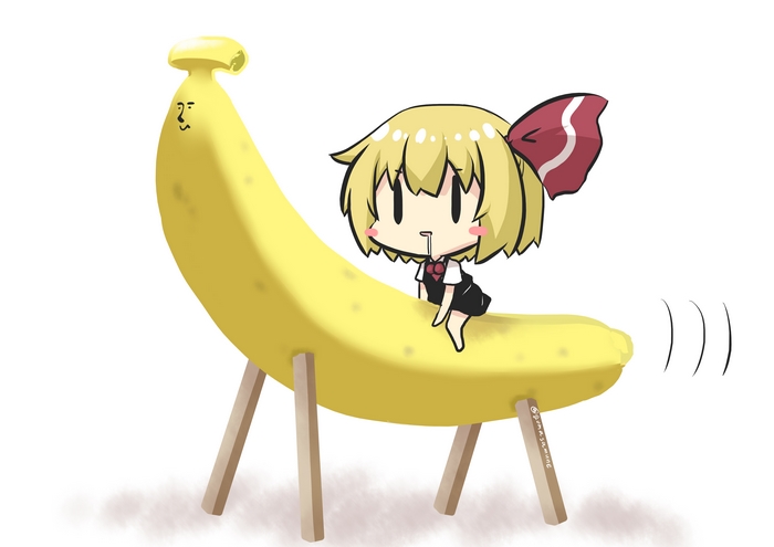 Rumia from Touhou riding a banana