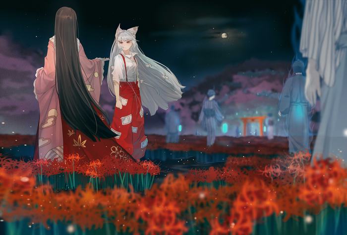 Touhou 4K: Fujiwara no Mokou and Kaguya Houraisan
