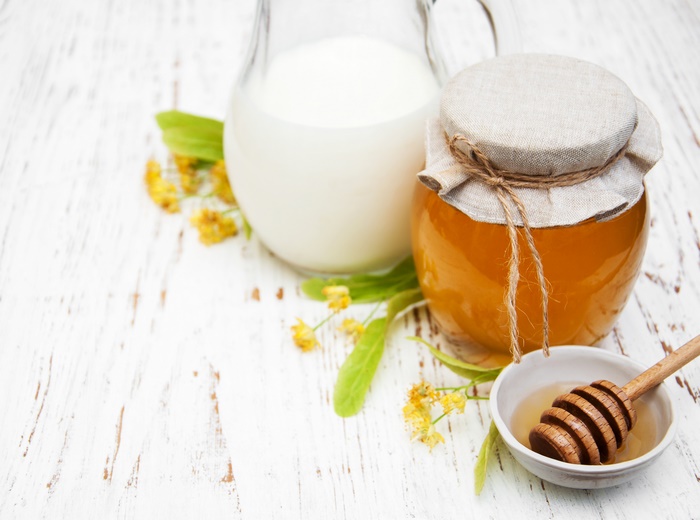 Honey and milk with linden flowers