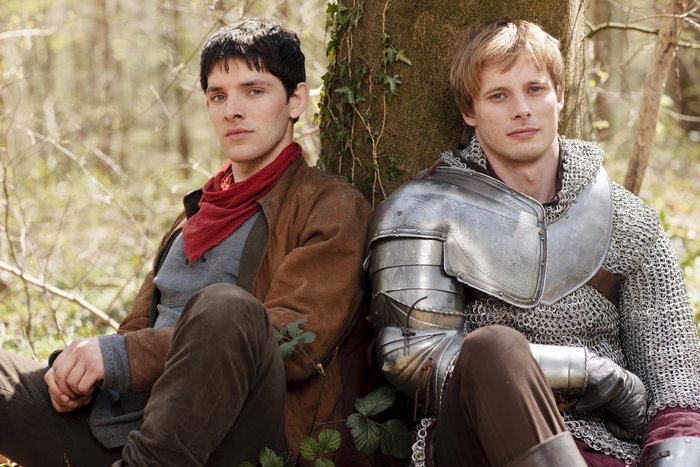 Colin Morgan and Bradley James as Merlin and Arthur