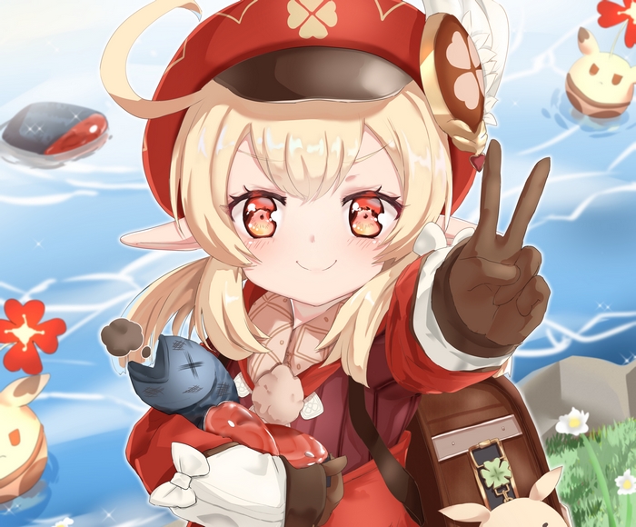 Klee from Genshin Impact holding a fish