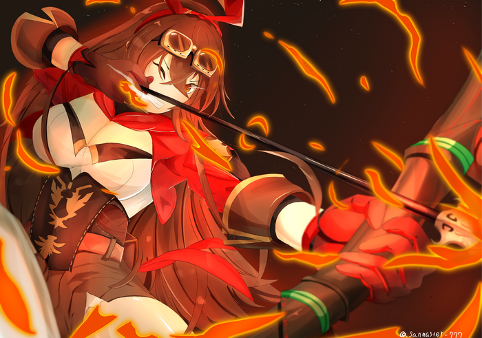 Amber from Genshin Impact with a bow and arrow