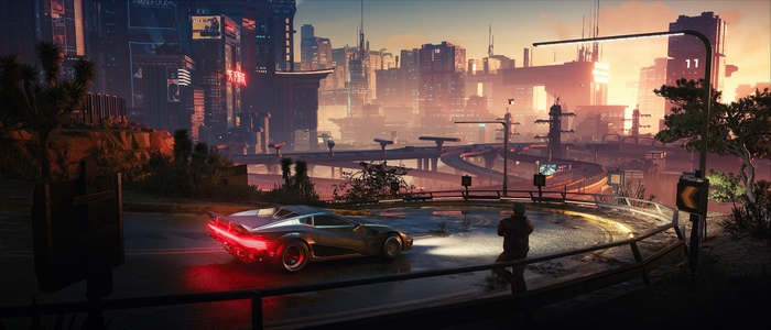 Cyberpunk Futuristic City Highway with Car 4K