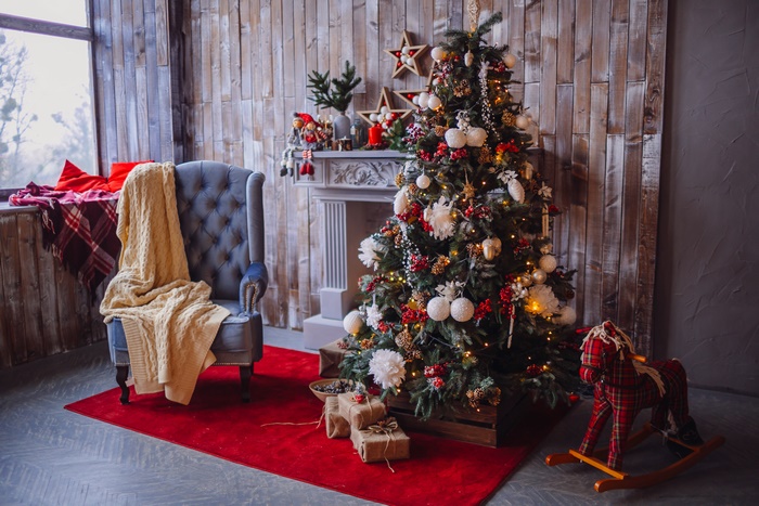 Christmas Tree with Ornaments and Gifts