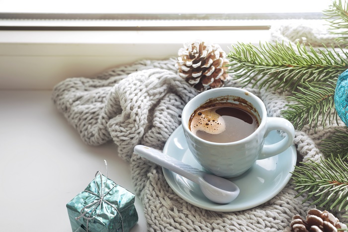 Coffee cup with Christmas decorations
