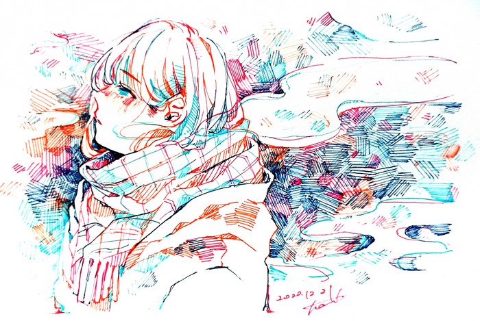 Girl with scarf in abstract background 4K