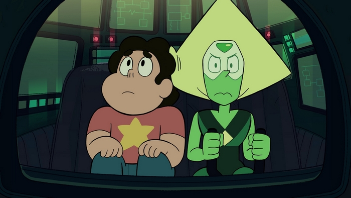 Steven and Peridot in a spaceship