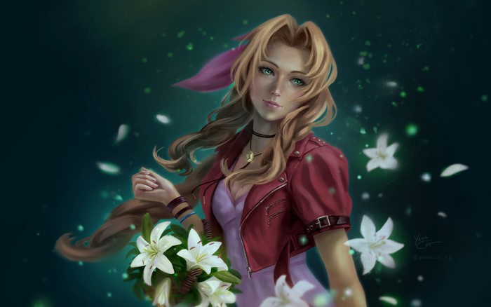Aerith Gainsborough from Final Fantasy VII with flowers