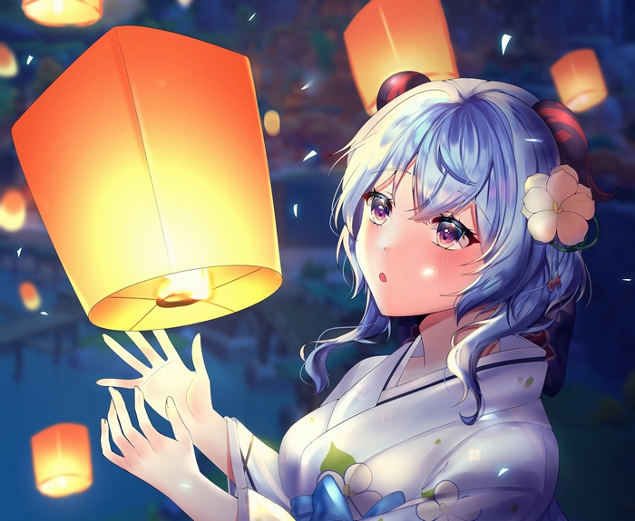 Ganyu from Genshin Impact with lanterns