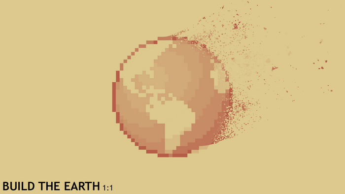Pixelated Earth disintegrating with text