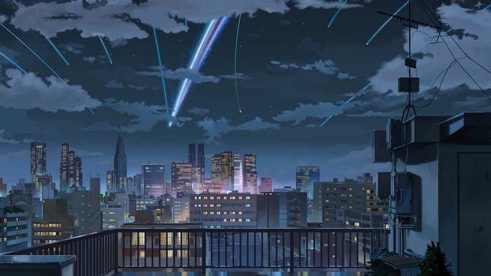 Kimi No Na Wa. 4K Comet Over Cityscape