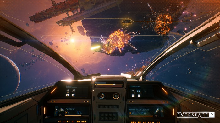 Cockpit view of space combat in Everspace 2 4K