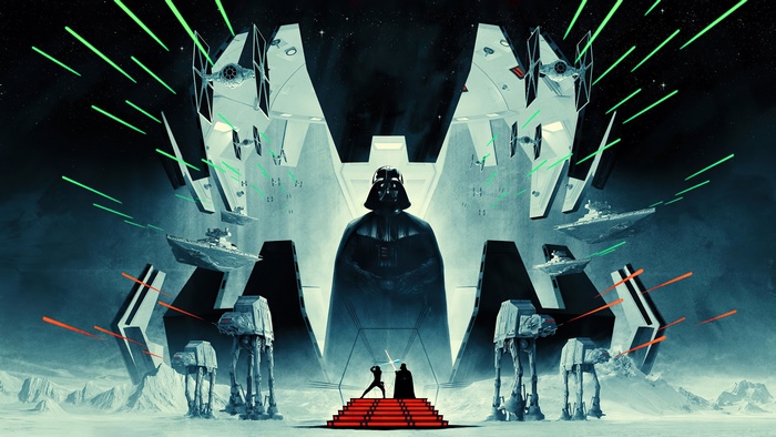 Darth Vader and Star Wars forces on a snowy planet