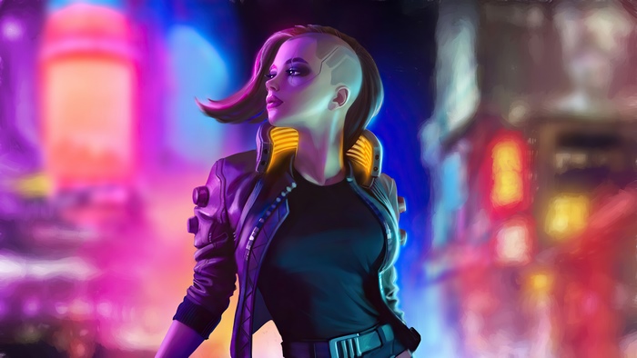 Woman in Cyberpunk City 4K