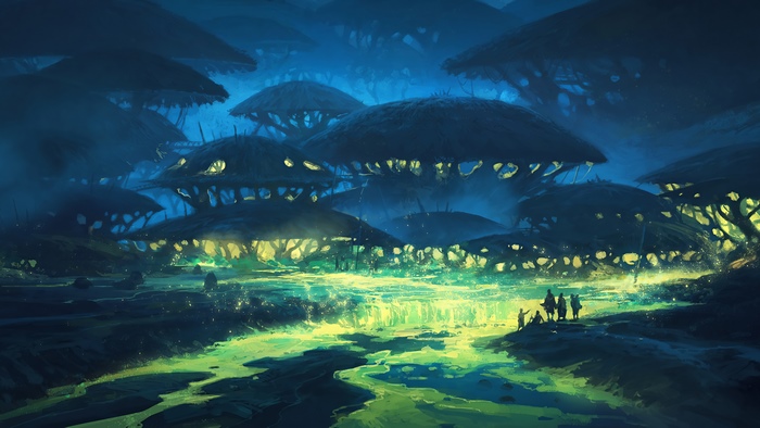 Fantasy Forest Town at Night 4K