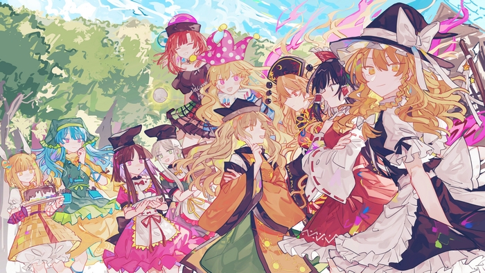 Touhou Project characters in a forest setting