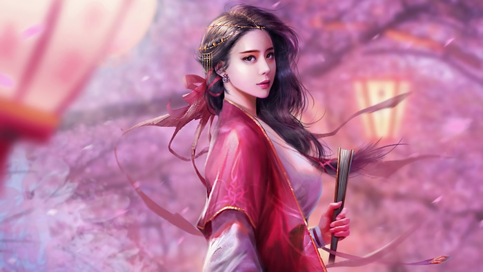 Fantasy Oriental Woman with Brown Hair