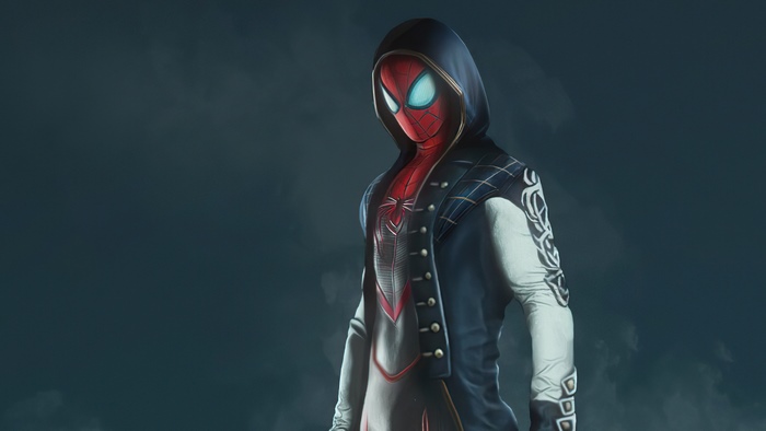 Spider-Man from Marvel Comics in a hooded jacket