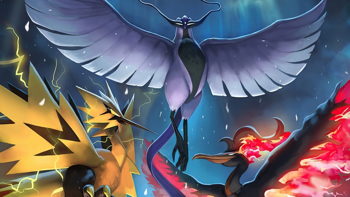 Legendary Pokémon Zapdos, Moltres, and Articuno in 4K