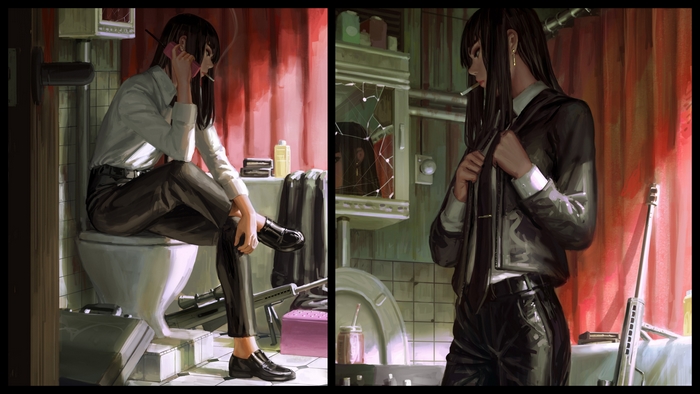 Makima from Chainsaw Man in a bathroom