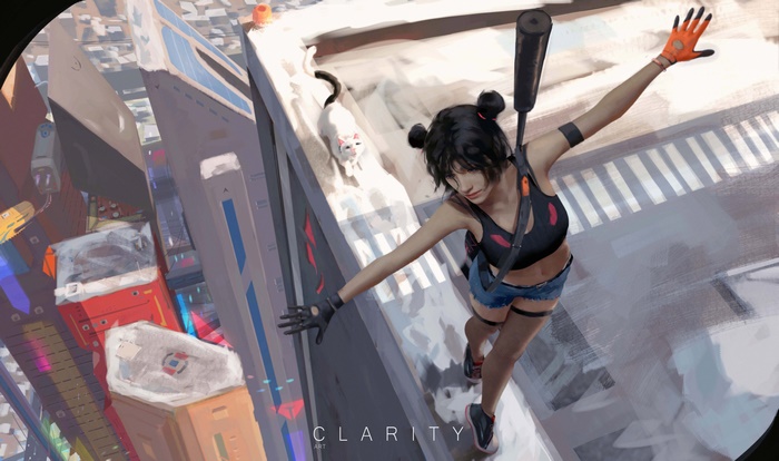 Girl with Cat on Rooftop 4K