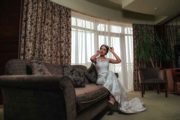 Elegant Bride in White Wedding Dress