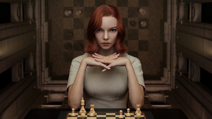 Beth Harmon from The Queen's Gambit playing chess
