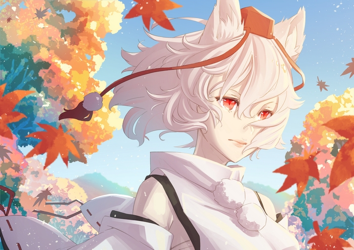 Momiji Inubashiri from Touhou with Red Eyes and Animal Ears