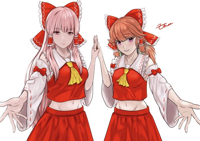 Reimu Hakurei and Takanashi Kiara from Hololive
