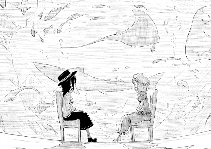 Maribel Hearn and Renko Usami in an underwater scene