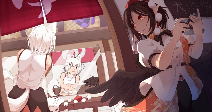 Momiji Inubashiri and Aya Shameimaru from Touhou