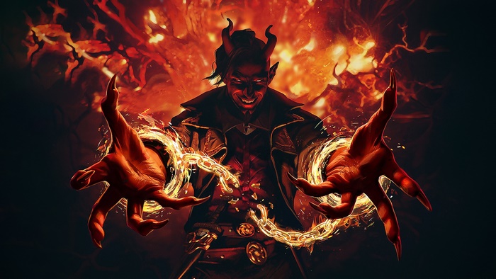 Demon with fiery chains