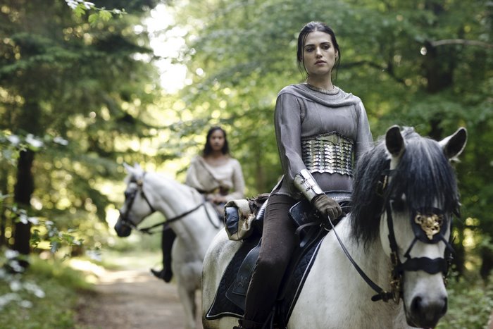 Guinevere and Morgana from Merlin on horseback