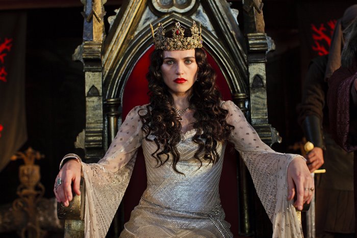 Morgana from Merlin on a throne