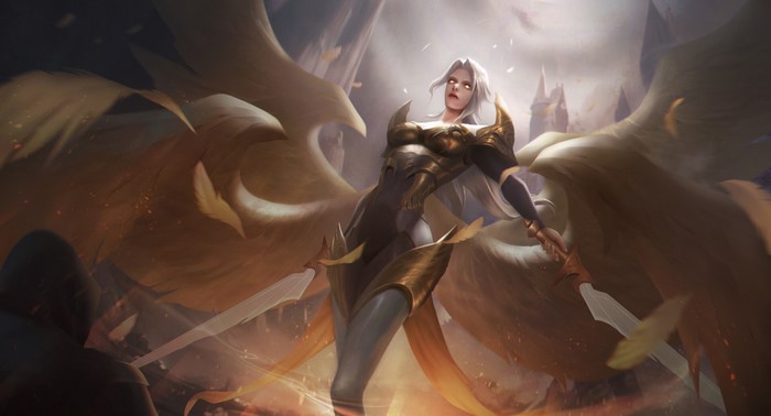 Kayle from League of Legends with golden wings
