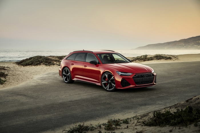 Red Audi RS6 Avant 4K on a beach road