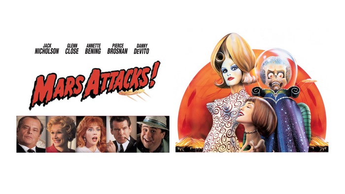 Mars Attacks! movie poster with cast and aliens