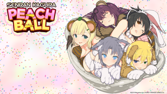 Senran Kagura Peach Ball characters in a pile