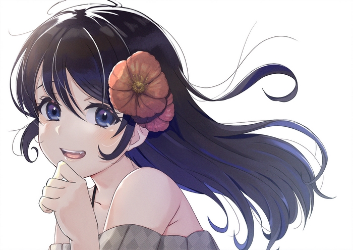 Anime girl with dark hair and flower