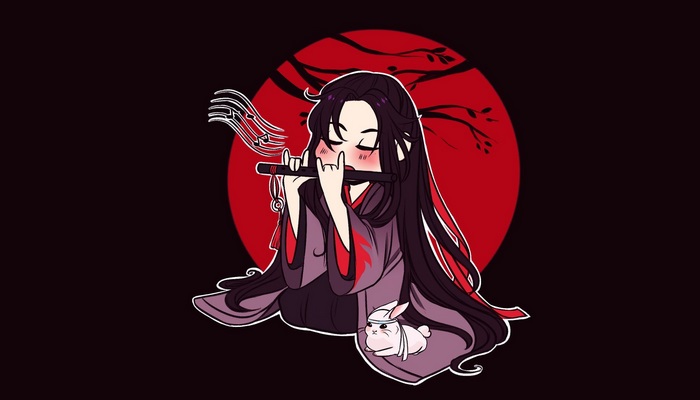 Wei Wuxian from Mo Dao Zu Shi playing flute with bunny