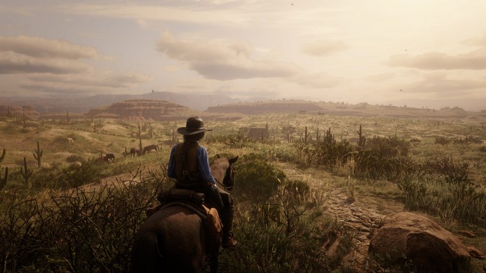 Red Dead Online: Person on Horse in Desert Landscape