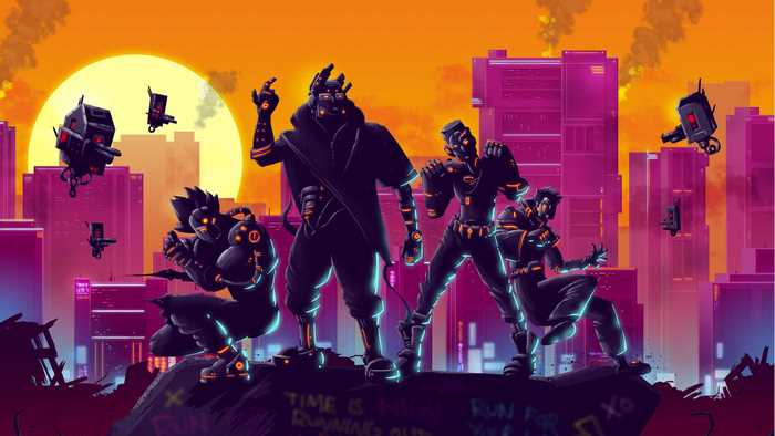 Black Future 88 characters in a neon city